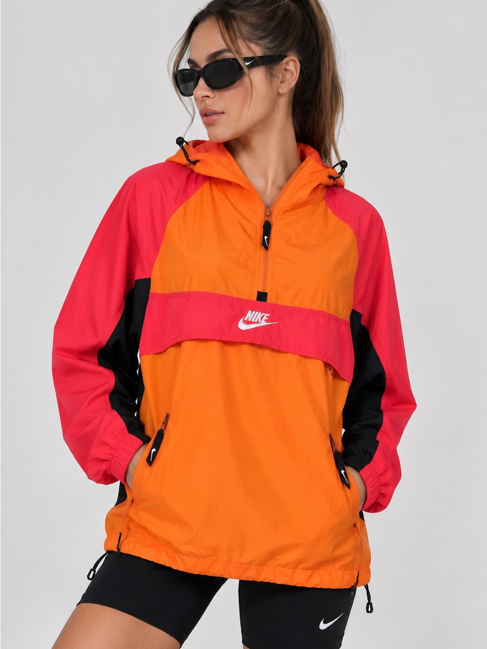 Nike Orange & Pink Colorblock Hooded Windbreaker